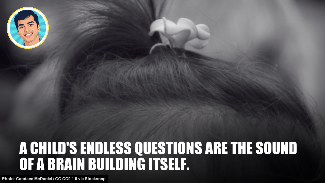 A child's endless questions are the sound of a brain building itself.